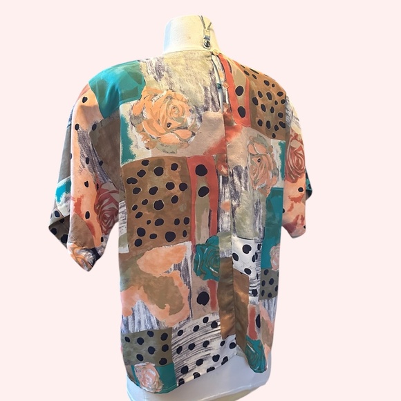 Vintage 80's coquette pastel blouse with roses and polka dots size medium - Picture 6 of 6